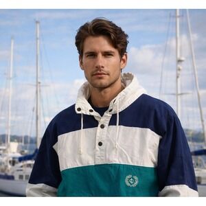 Vintage Pullover Shirt Jacket Men's Greenline Sport Nautical Prep 90s XL XXL